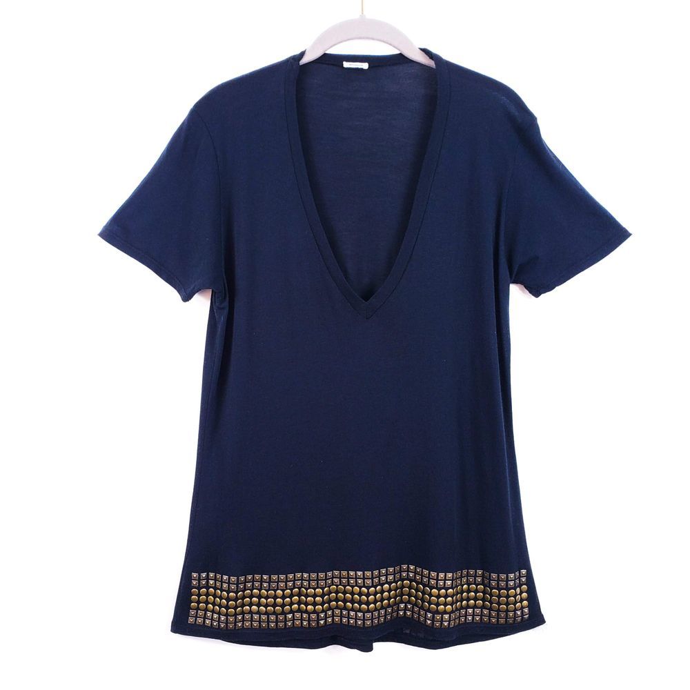 MONROW XS Deep V Studded Border Supima Modal Tee - Picture 1 of 6